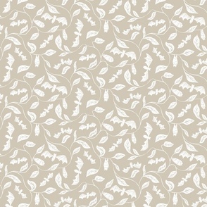   Bat Forest - cute bats among leaves - textured white on solid beige - small
