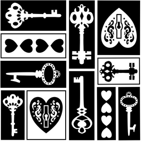 (L) Key to My Heart Valentine’s Steampunk Keys and Locks Black and White