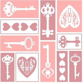(L) Key to My Heart Valentine’s Steampunk Keys and Locks Pink and White