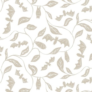   Bat Forest - cute bats among leaves - solid beige on white - medium