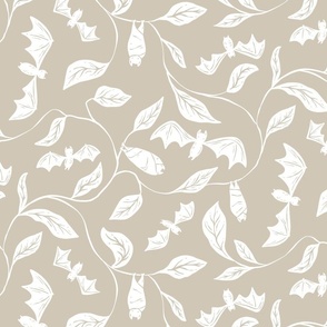   Bat Forest - cute bats among leaves - solid white on beige - medium