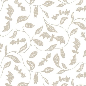   Bat Forest - cute bats among leaves - textured beige on solid white - medium