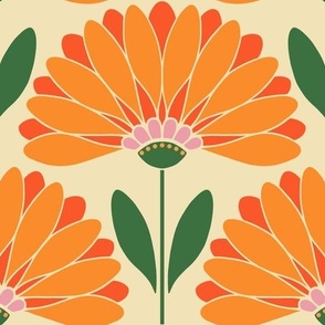 Orange Daisies with Green Leaves - LARGE