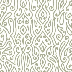 Boho Paisley Ikat White and Sage green Medium