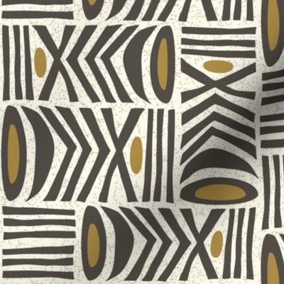 (M) Graphic Modern Tribal Folk Art Boho Geometric Earthy Brown, Cream and Gold