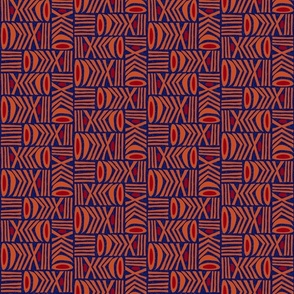 (S) Graphic Modern Tribal Folk Art Boho Geometric Blue, Orange and Red