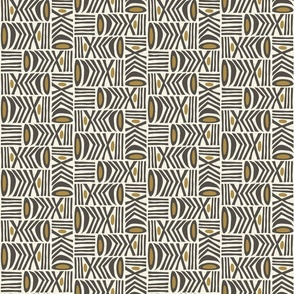 (S) Graphic Modern Tribal Folk Art Boho Geometric Earthy Brown, Cream and Gold