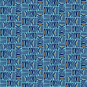 (S) Graphic Modern Tribal Folk Art Boho Geometric Turquoise, Blue and Gold