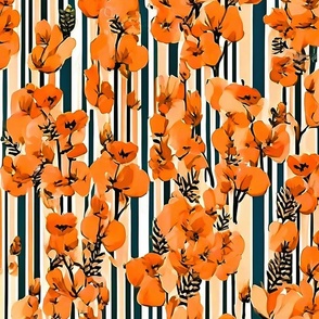 peach flowers in row stripes background