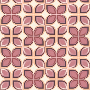 Vintage inspired geometric flowers Ivory and Pink-9"