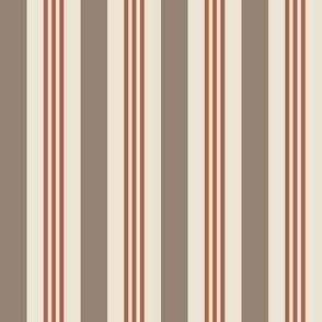 Candy Cane Stripes (Medium) - Morel Khaki Brown and Amaro Rust on Panna Cotta Cream  (TBS205)