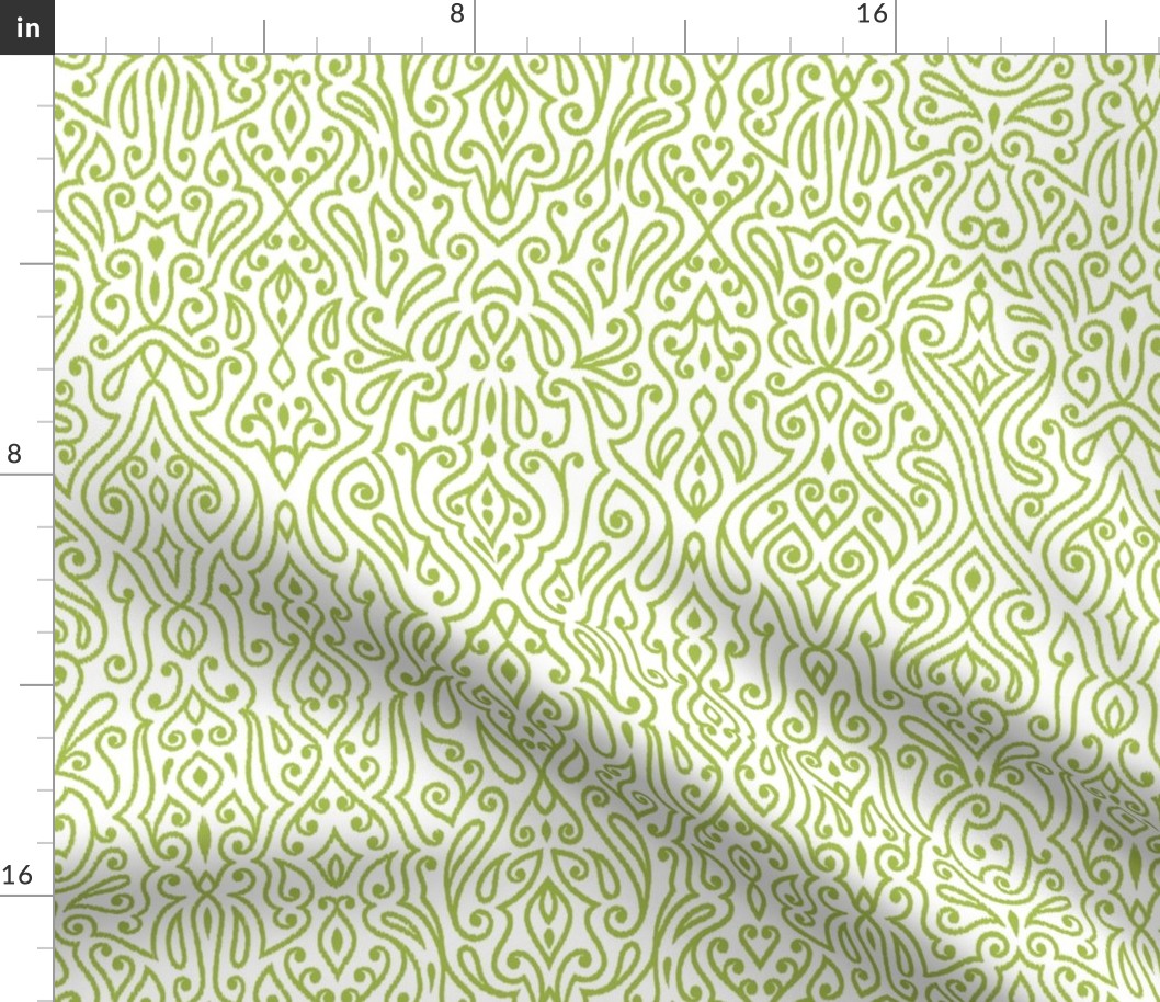 Boho Paisley Ikat White and Lime Green Medium