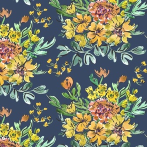 Floral - fancy - New-granny chintz-o-rama - yellow and orange on white