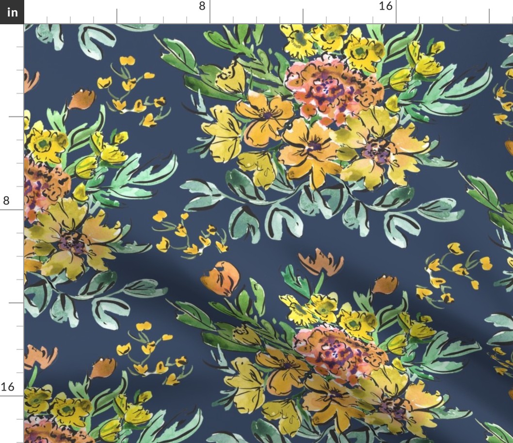 Floral - fancy - New-granny chintz-o-rama - yellow and orange on white