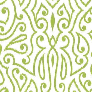 Boho Paisley Ikat White and Lime Green Large