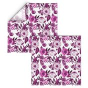 Watercolor Monochromatic Floral Garden // Red Violet