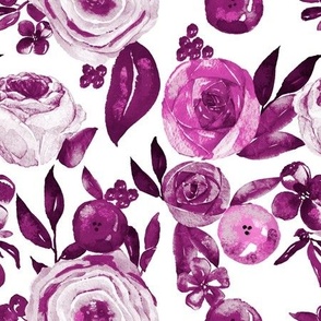 Watercolor Monochromatic Floral Garden // Red Violet