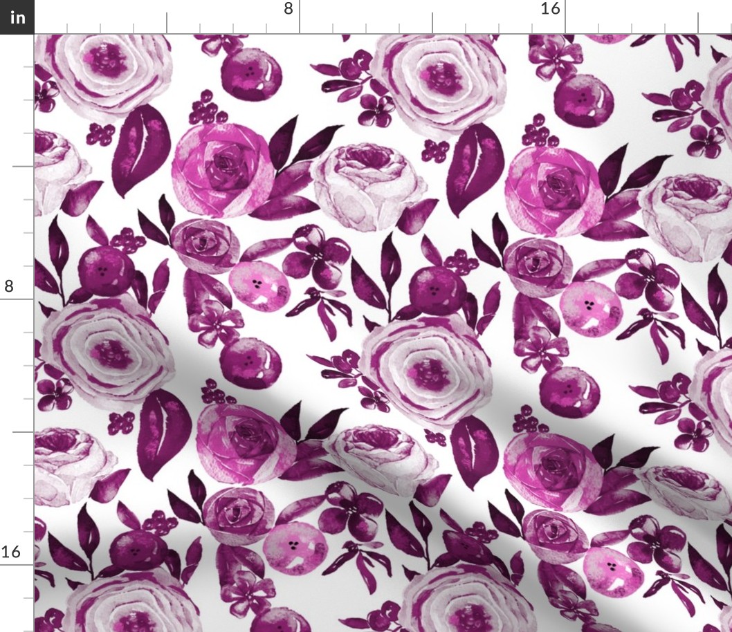 Watercolor Monochromatic Floral Garden // Red Violet