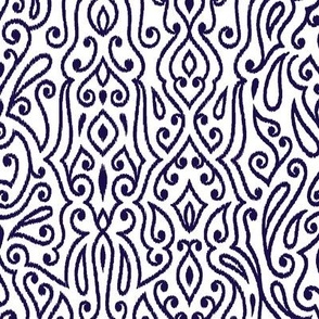 Boho Paisley Ikat White and Dark Blue Indigo Medium