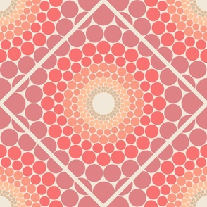 24” Radiant Peach Plethora Dot Mandala Diamond Tile - Large