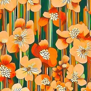 pretty peach flowers on green stripes