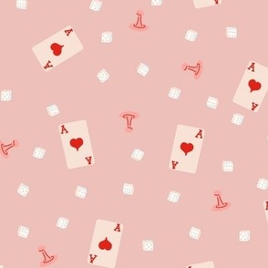 Small Board Game Playing Card Dice Pawn on Pink