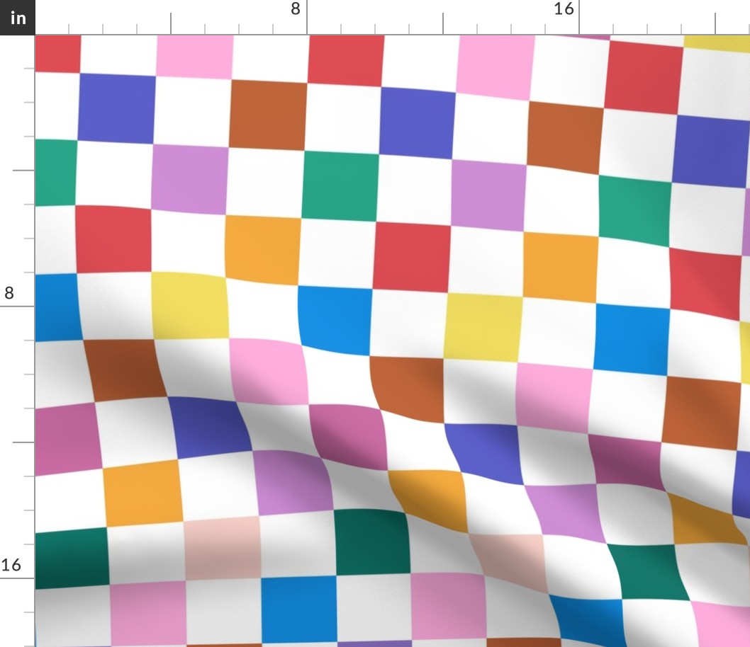 Small Bright Colorful checks - colorful checkerboard - colourful check -  Rainbow Checkered - Pride LGBT Lgbtqia+ Blue Red Yellow Pink Green Purple Brown Lilac Orange Peach Pastel - Bold Happy and Modern Summer picnic blanket nursery decor