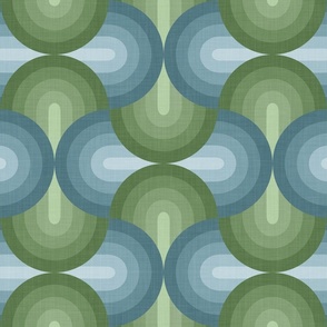 Basket Weave Linen Texture Disco Era Overlap Curves Green Blue Large Scale Pattern 12" Repeat by AranMade