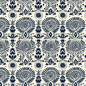 Navy Blue Folklore-Inspired Seamless Pattern