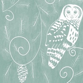 Evergreen Owl forest - Barred owls - mint green