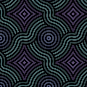 Organic Abstract Spirals in Violet, Turquoise, and Prussian Blue