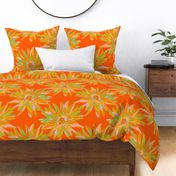 DAHLIA BURSTS Abstract Blooming Floral Summer Bright Flowers - Orange Yellow Blush Lime Green on Orange - LARGE Scale - UnBlink Studio by Jackie Tahara