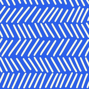 White Herringbone Stripes on Blue - Large