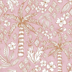 Tropical Dreams LARGE SCALE-  Palm tree Haven in Dusty Pink & mustard