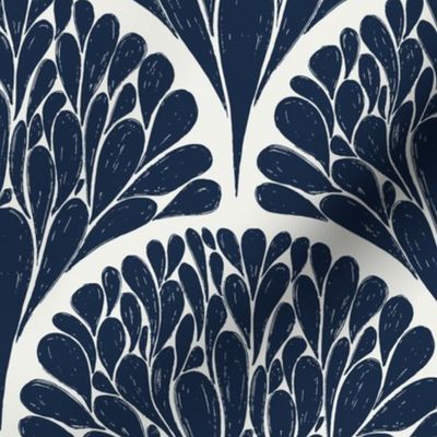 Block Print Abstract Scales navy and white large scale 