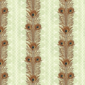 1803 Vintage French Peacock Feathers on Textured Spring Green
