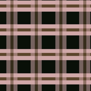 Plaid Check- Pink and brown on Black background