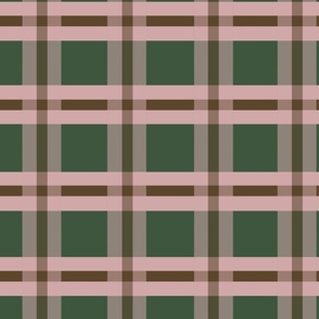 Plaid Check- Pink and brown on Green background