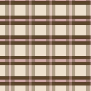 Plaid Check- Pink and brown on offwhite background