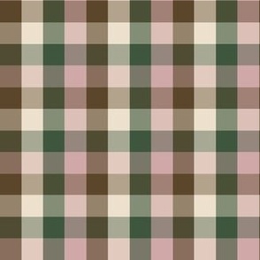 Traditional Plaid check - Green, brown, pink and offwhite