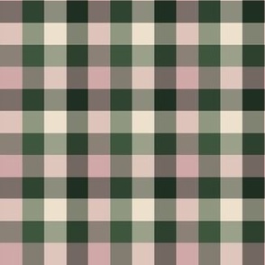 Traditional Plaid check - Green, Dark brown, pink and offwhite