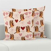 Robins with Bows and Hearts on Linen // Medium