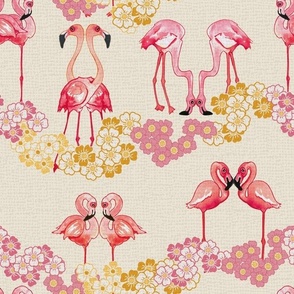 Flamingos in pairs on Offwhite