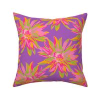DAHLIA BURSTS Abstract Blooming Floral Summer Bright Flowers - Fuchsia Pink Yellow Lime Green on Violet Purple - MEDIUM Scale - UnBlink Studio by Jackie Tahara