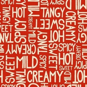 Tomator red Light beige hand painted Sauce Words Fabric
