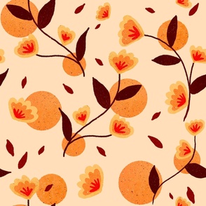 Flowers and dots - orange and brown