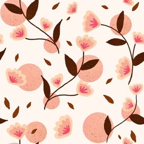 Flowers and dots - blush pink and brown