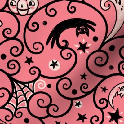 Large Halloween Swirls Party on Vintage Pink