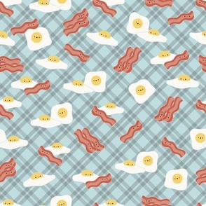 small eggs and bacon / blue plaid