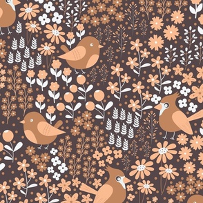 Birds and Blooms - Brown - Monochromatic - Cardinal - Earth Colors - Earth Tones - Florals - Flowers - Nature - Spring - Summer - Garden - Botanicals